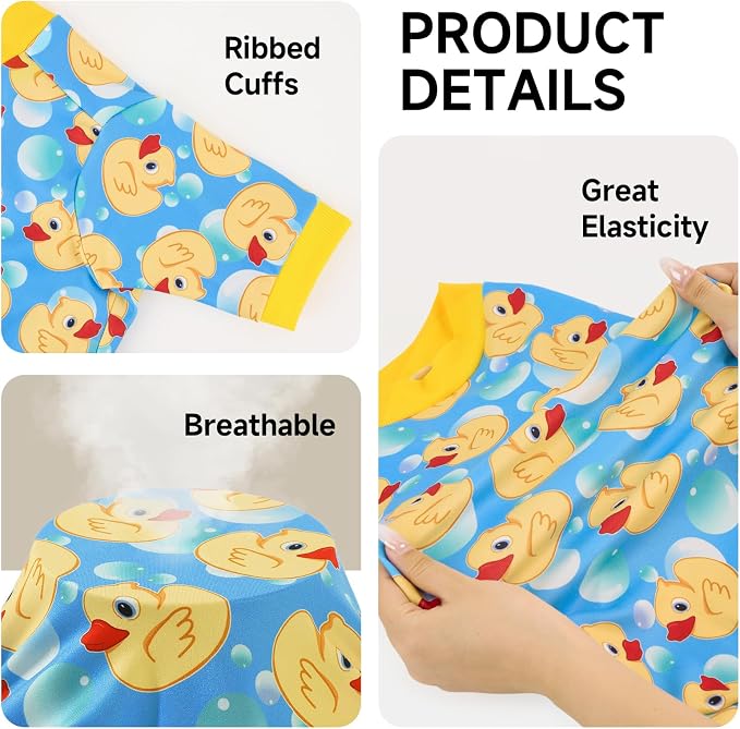 XPUDAC 2 Pack Dog Pajamas for Large Breeds, Soft Warm Dog Pjs Onesie 4-Way Stretch Pet Outfit Lightweight Pet Clothes Boy Girl Duck Strawberry Print, 7XL