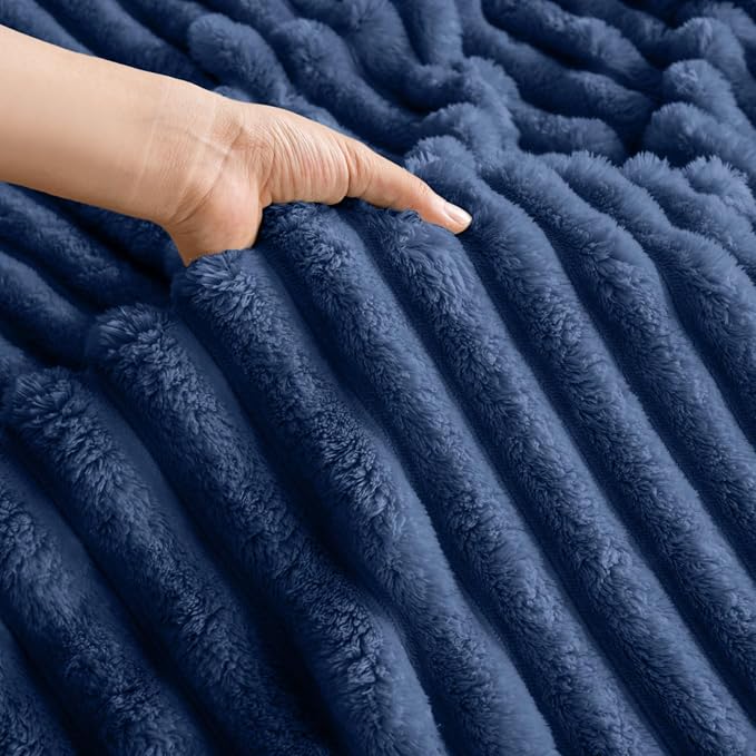 Wider Striped 380gsm Navy Throw Blanket for Couch Super Soft Cozy Blankets for Women Fuzzy Fleece White Blanket for Bed Sofa 50x60