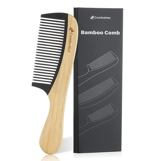 Combetter Natural Bamboo Comb for Detangling, Durable Bakelite Infused Anti Static Fine tooth Comb for Curly, Thick, Think Hair & Beard, Eco-Friendly Hair Comb for Women,Men