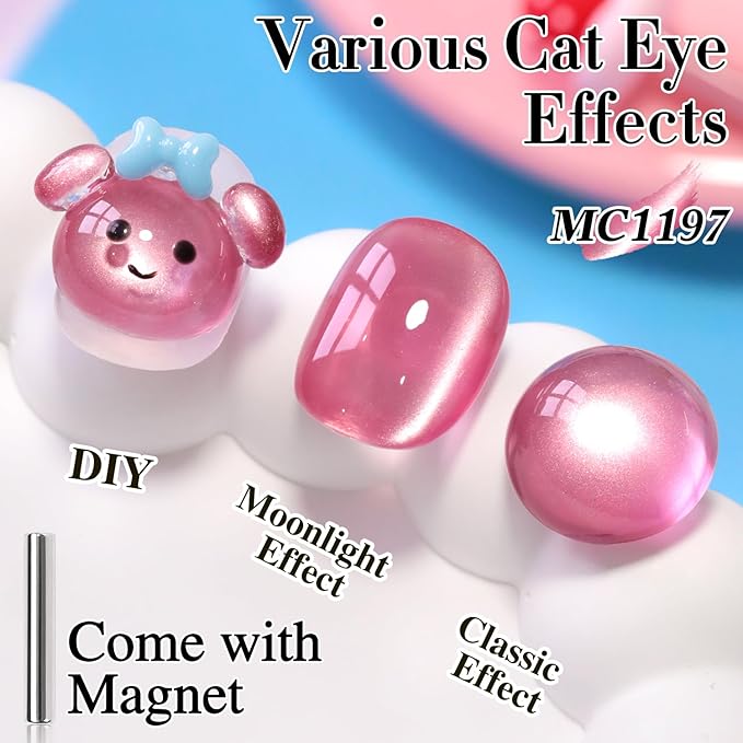 Double Rhythm 15ML Jelly Glass Cat Eye Gel Polish with Magnet Holographic Glitter Shimmer Translucent Sheer Color Salon Soak Off Magnetic Nail at Home (Red Rose-MC1197)