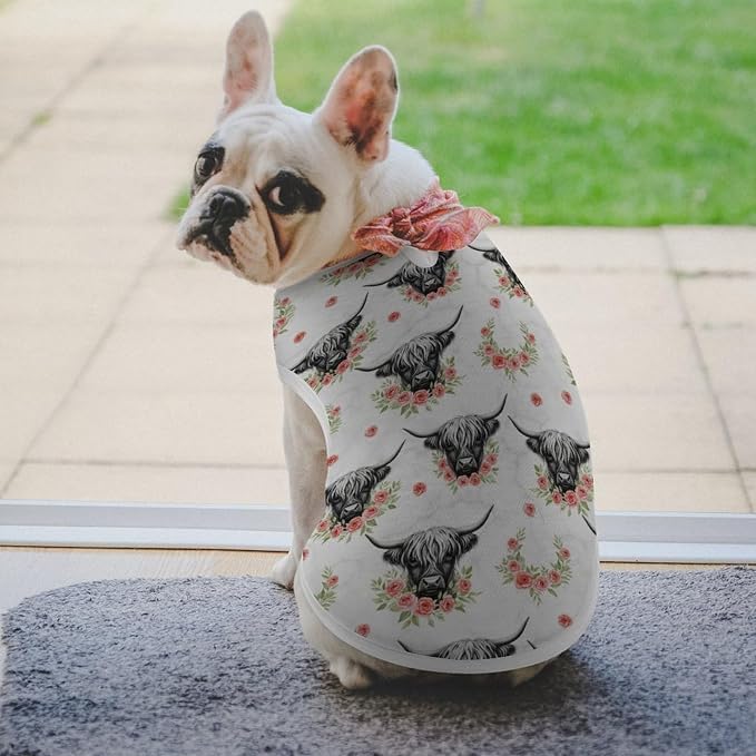 Cat Shirt Dog Cute Clothes Breathable Beach Seaside Puppy Shirt Sweatshirt Western Cowboy Animal Rose Grey Marble Flower Bull Cattle Highland Cow