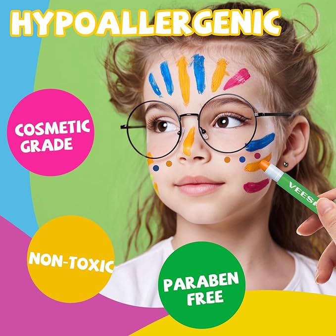 Face Paint for Kids, 12Pcs Face and Body Paint Crayons, Safe and Washable Face Paint Sticks for Adults Kids Party, Christmas Makeup, School Event, Cosplay