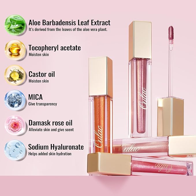 Oulac Purple Lip Gloss High-shine Moisturizing Lip Gloss Oil Liquid Lipstick Non-stick Cup Glitter Lipstick Lip Tint Reduce Fine Lines Lip Glaze For Dry Lip C14