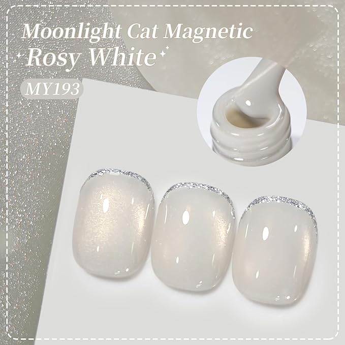 Born Pretty Rosy White Cat Magnetic Eye Gel Nail Polish,Spring Summer Moonlight White Cat Magnetic Gel Polish Magnetic Nail Polish for Nail Art Manicure Salon DIY at Home 15ML