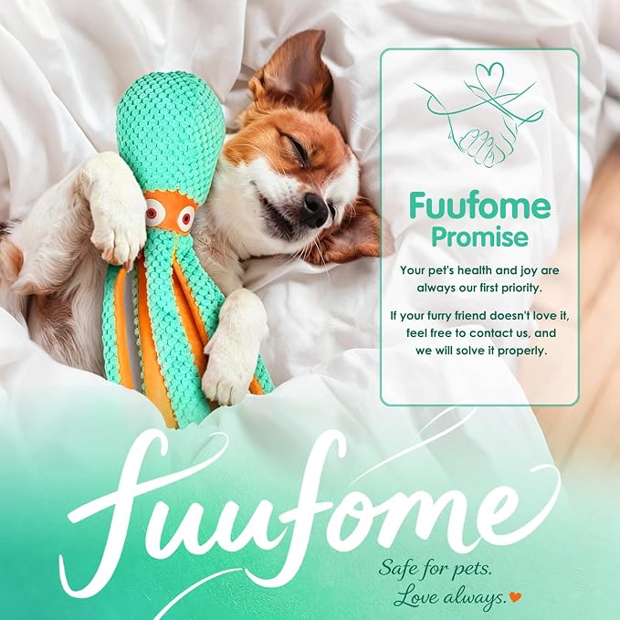 Fuufome Squeaky Octopus Plush Dog Toy for Small Medium Dogs | Soft Crinkle Chew Toy for Puppies Teething, Indoor Interactive Tug-of-War Dog Toy