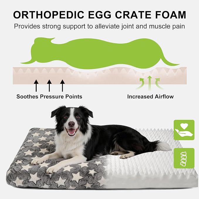Orthopedic Dog Bed for Large Dogs, Washable Dog Mat with Removable Zippered Cover, Non-Slip Bottom, Comfort Crate Bed (Grey, M(30"*20"*3.1"))