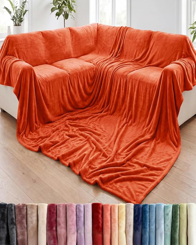 Ultra Soft Fleece Blanket Oversized King Size - Flannel Fleece Luxury Blanket - Lightweight for Couch Bed Chair - Thick, Warm and Breathable - All Season Cozy, Burnt Orange