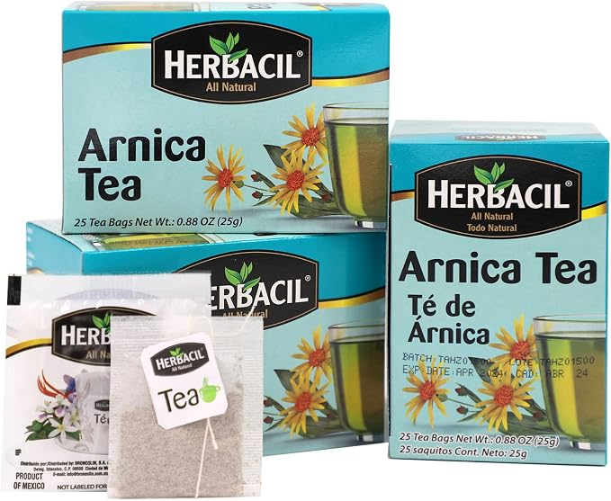 Herbacil Arnica Herbal Tea, Herbal Blend, Caffeine-Free, All Natural, 3-pack of 25 bags per box (75 Tea Bags), 0.88 oz Each
