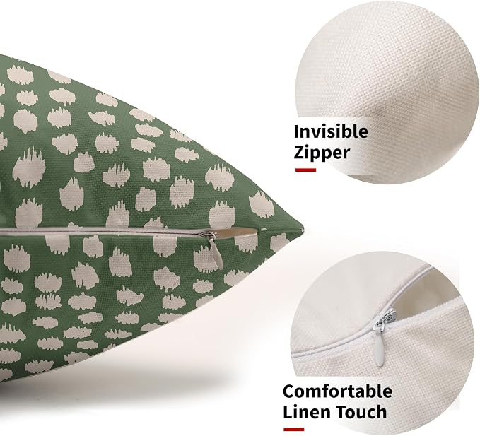 Sage Green Cream Dots Lumbar Pillow Covers 12x20 Set of 2 Boho Design Polka Dot Print Throw Pillows Modern Outdoor Decorative Pillowcase Rectangle Linen Cushion Cases Decor for Sofa Couch Bed