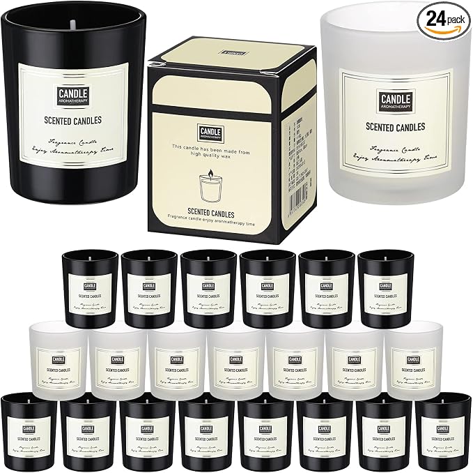 MTLEE 24 Pcs Candles for Home Scented Aromatherapy Jar Candle Gift for Women Bulk 8 Long Lasting Aromatherapy Jar Soy Wax Candle Gift for Mother`s Day Christmas Birthday(Elegant Style,Fresh Scent)