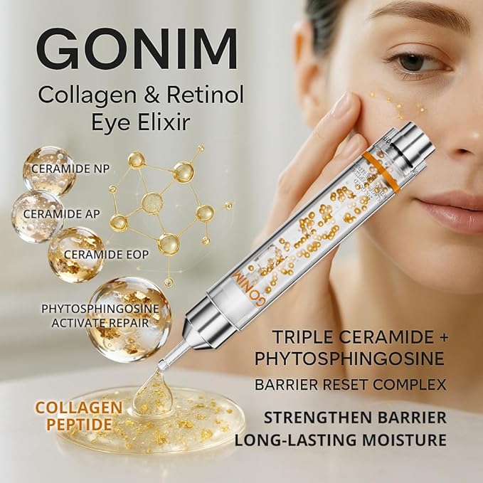 GONIM Eye Gel with Caffeine & Niacinamide, Hydrating Under Eye Gel Serum with Collagen Peptides & Retinol for Fine Lines, Dark Circles and Puffiness, Reduce Wrinkles, Hydrating Gel Base, 0.34oz/10ml