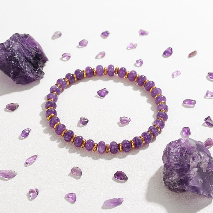GolbalJew 4 * 6mm Gemstone Rondelle Bead Bracelets for Women Healing Crystal Stone Beads Bracelet Handmade Beaded Spiritual Jewelry Gifts