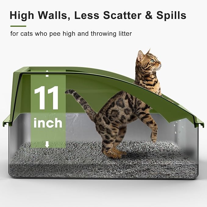 AIPERRO Stainless Steel Litter Box | XL Enclosed Metal Cat Litter Boxes | High Sided with Lid for Big Cats | Anti-Urine Leakage | Non-Stick Bottom & Includes Litter Mat & Metal Scoop (Olive Green)