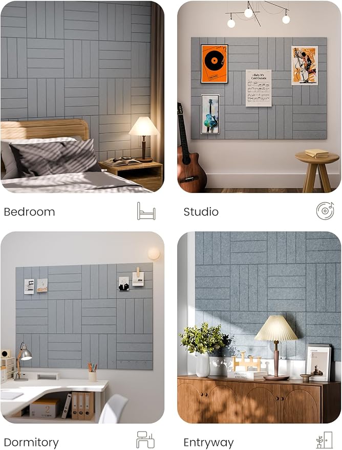 Fluxynara Felt Bulletin Board & Cork Board Alternative, Blue Gray | 48" x 36" Pin board, Removable Adhesive Tabs, Easy Install Without Wall Damage, For Home Office Decor