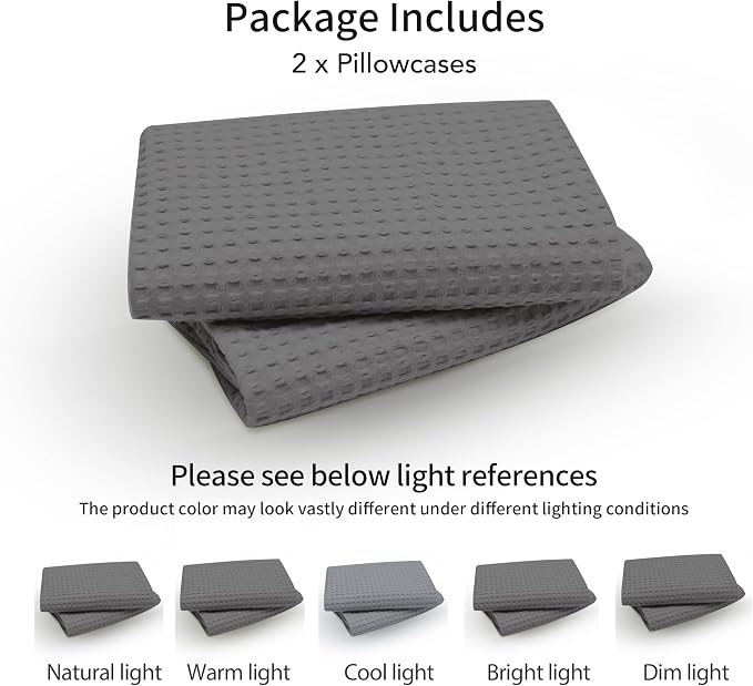 100% Egyptian Cotton 600 TC Waffle Weave Throw Pillow Covers 2 Pack | Ultra Soft Breathable Euro Pillow Shams Covers, Decorative Cushion Covers for Bed Couch Sofa Car, Dark Grey, 26" x 26"