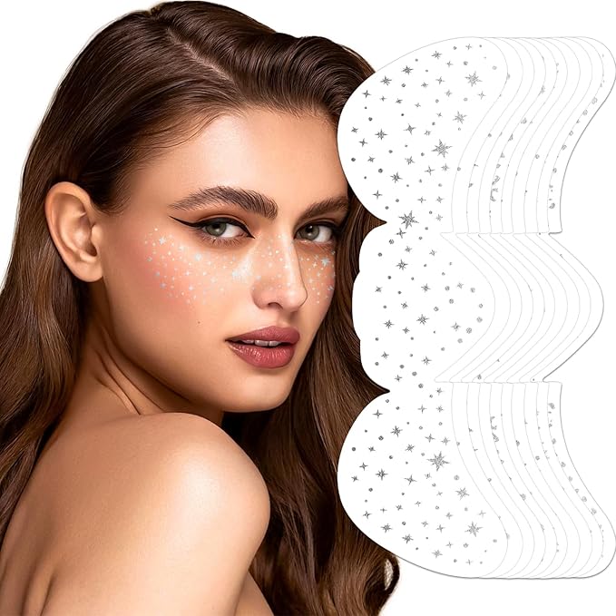 10 PCS Glitter Freckles Face Tattoo Sparkles Makeup Patches Stickers for Women Girls Fairy Accessories Rave Festival Trinkets Accessories
