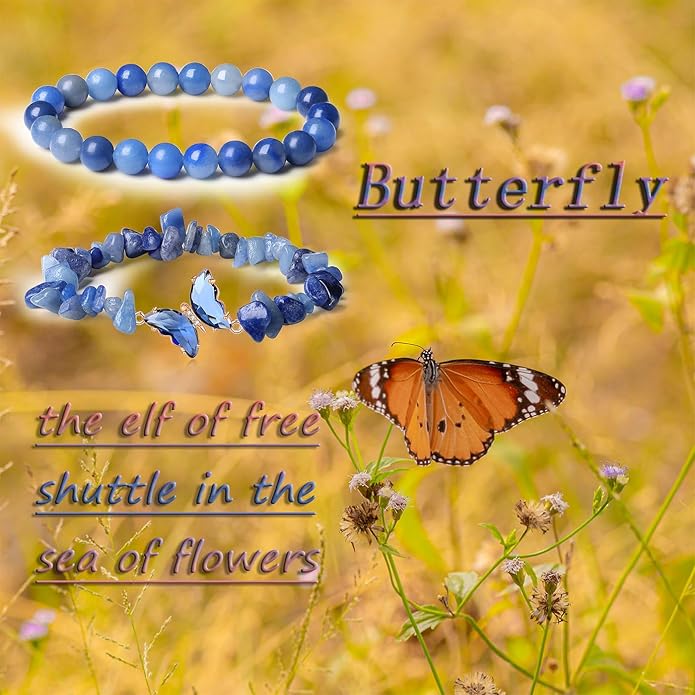DUQGUHO 2Pcs Butterfly Bracelets for Women Healing Crystals Bracelets for Women Natural Gemstone Bead Bracelet Cute Butterfly Charm Bracelet Stretch 8mm Crystal Jewelry Gifts for Women
