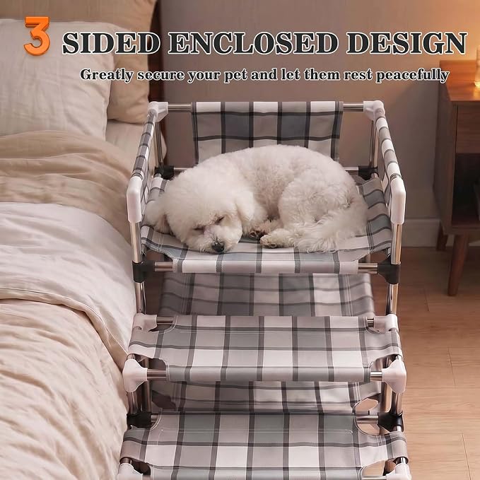 Bedside Dog Bunk Bed with Guardrail & Stairs, Elevated Double Pet beds | Window Perch Sleeper Raised Cosleeper 2 layers Double Stainless Steel Removable Small Multiple