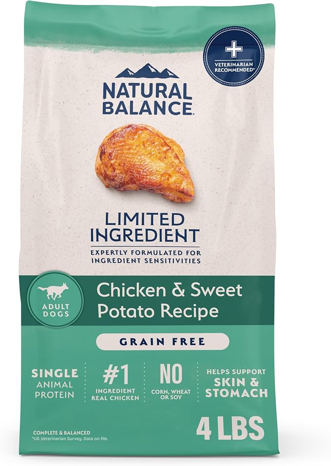 Natural Balance Limited Ingredient Adult Dry Dog Food - Balanced Nutrition for Adult Dogs - Grain-Free, Soy-Free Recipe - Limited Ingredient Formula - 4 lb - Chicken & Sweet Potato Recipe