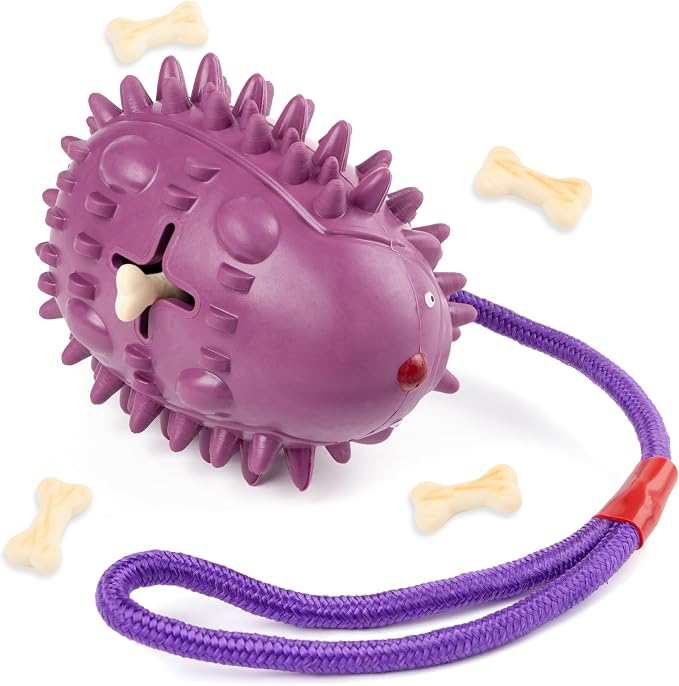 Fuzzl Eco Rubber Chuck & Treat Hedgehog - Purple - Long Lasting Dog Chew Toys for Aggressive Chewers Strong Dog Toy for Dogs Durable Puppy Toys