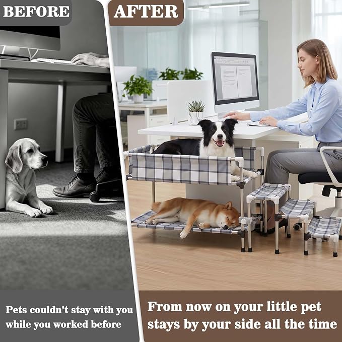 Bedside Dog Bunk Bed with Guardrail & Stairs, Elevated Double Pet beds | Window Perch Sleeper Raised Cosleeper 2 layers Double Stainless Steel Removable Small Medium Large Multiple