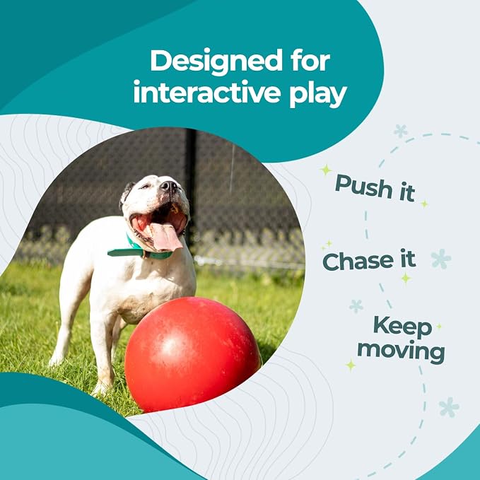 Jolly Pets Push-n-Play Ball Dog Toy, 14 Inches/Extra-Large, Red All Breed Sizes