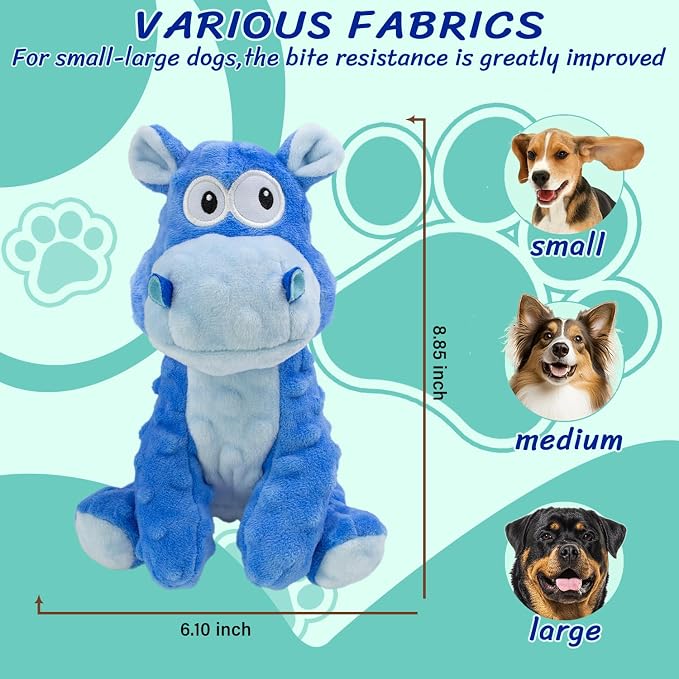 Squeaky Stuffed Dog Toys, Chew Hippo for Large Medium Small Breeds