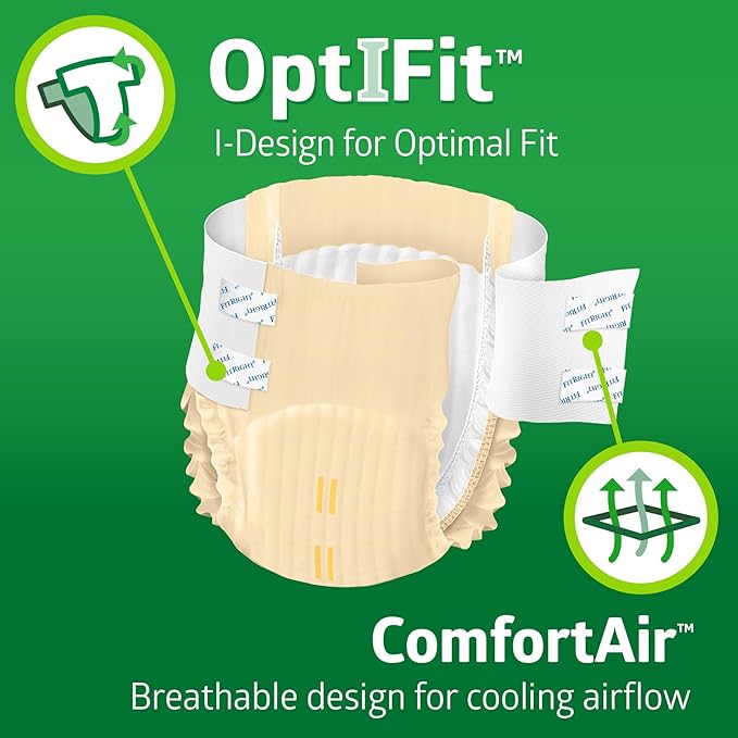 FitRight Adult Diapers, Extra+ Heavy Absorbency, XL (Waist Size 56in-64in), 20 Count, OptiFit Incontinence Briefs for Men and Women, Disposable, Moisture-Wicking, Leak Protection,