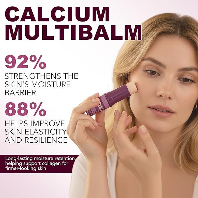 Calcium Volume Multi Balm Stick - Solid Skincare Stick with Calcium & Collagen, 72H Anti-Aging Moisturizer for Face, Neck, Décolleté to Firm Skin & Reduce Wrinkles, Portable Balm, 1PC