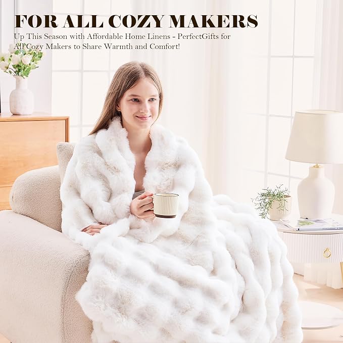 Faux Fur Throw Blanket for Couch, 1000 GSM Cozy Fuzzy Fluffy Soft Plush Thick Bubble Sherpa Blanket for Sofa Bedroom Living Room, Mothers Day Birthday Gifts for Women Home Decor