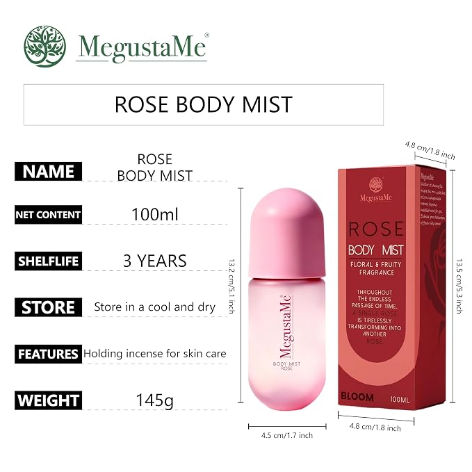 4D Rose Body Spray for Women, Long Lasting Floral Fragrance Mist, Paraben & Phthalate Free, Lightweight Non-Sticky Daily Perfume, Skin Safe Romantic Feminine Scent, Travel Size 3.38 fl oz 100ml