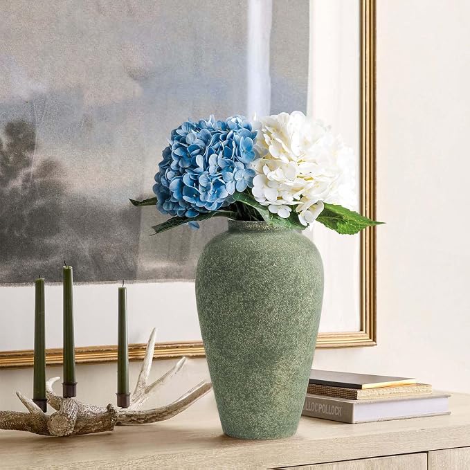 Ceramic Flower Vase Home Decor - 9.2 inch Large Farmhouse Table Vases, Rustic Decorative Vases for Kitchen Living Room Coffee Dining Shelf Mantel Decoration