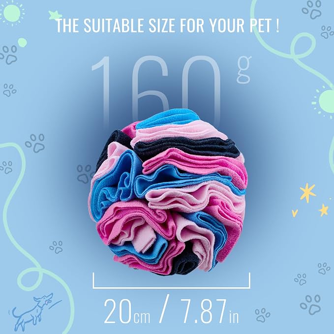 Pet Snuffle Ball, Puzzle Sniffing Interactive Dog Ball for Blind Dogs Training Stress Relief Dog Enrichment Toys Treat Machine Washable (Royal Blue, 20cm)