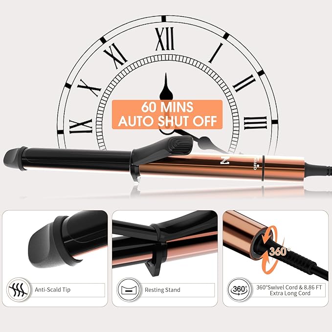 Nicebay Curling Iron, 1 Inch Hair Curling Wand with Ceramic Coating, Professional Hair Curler, Fast Heating up to 430°F, 60 Mins Auto Off, Suit for Different Hairstyle, Gold