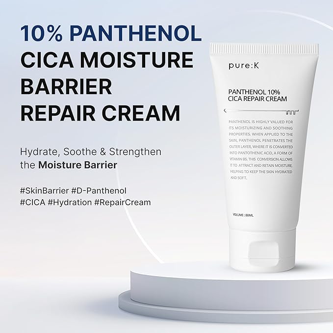 PURE K Panthenol 10% CICA Repair Cream - Intensive Barrier Recovery - Soothing Moisturizer for Sensitive, Damaged Skin, Redness & Post-Acne Repair, Korean Skincare (2.7 Fl Oz / 80ml)
