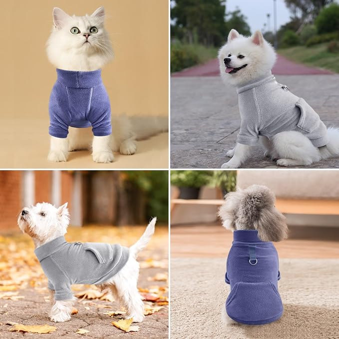 Idepet Fleece Sweater 2 Pack,Turtleneck Sweatshirt Pet Clothing | Winter Dog Clothes,Stretchy,Small Coat,Cat Apparel,with Leash Ring,for Small Medium Dogs Cats,with Pocket