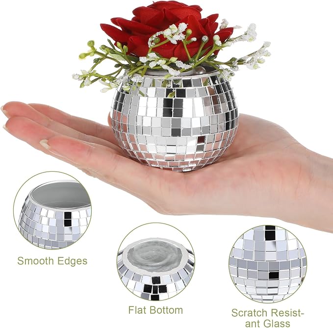 12 PCS Disco Ball Candle Holder, 6.6x4.9cm Disco Ball Party Decorations Multifunctional Discos Flower Vase for Wedding Centerpieces,Birthday,Office,Bedroom Decor