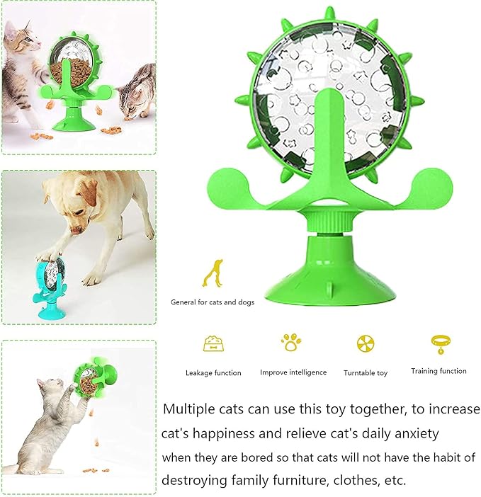 Interactive Cat Treat Leaking Toy for Small Dogs Original Slow Feeder Funny Dog Wheel Pet Products Accessories, Cat Treat Dispenser Toy Interactive Puzzle (Green)