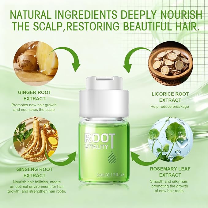 Hair Regrowth System - Hair Growth Treatment with Ginseng, Eclipta Prostrata, Peppermint & Ginger Root, Fast-Absorbing Non-Greasy Serum to Strengthen Roots, Thicken Hair for Men & Women