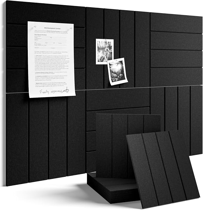 Fluxynara 36" x 24" Large Felt Bulletin Board, Black | 6 Pack Cork Board Alternative with 30 Safe Adhesive Tabs, Pin Boards for Wall Decor, Home, Office, Classroom,Dorm
