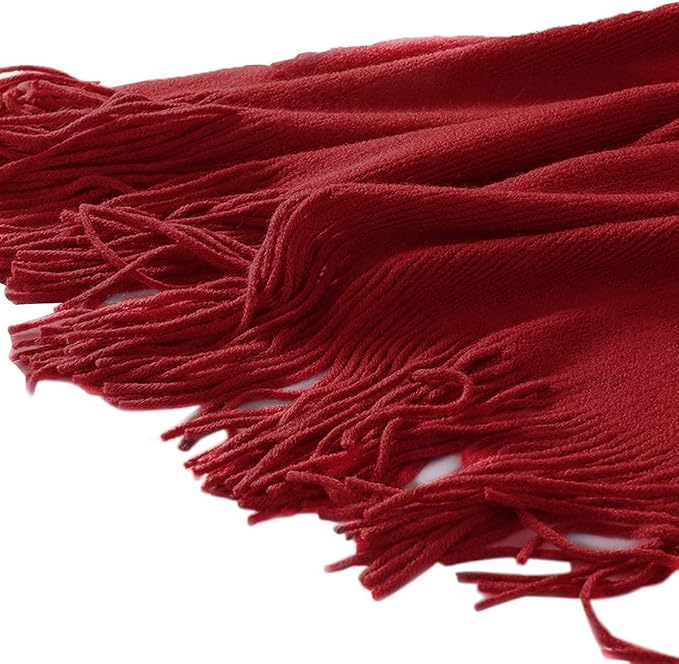 Homiest Red Knitted Throw Blanket with Fringe, 60x80 Inch | Pure Acrylic, Lightweight & Breathable, All-Season Use, Machine Washable, Wrinkle & Fade Resistant, for Couch Sofa And Bed