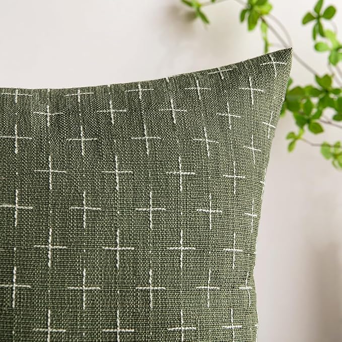 MIULEE Pack of 2 Decorative Burlap Linen Euro Sham Spring Throw Pillow Covers Modern Farmhouse Vintage Pillowcase Rustic Woven Textured Cushion Cover for Sofa Couch Bed 26x26 Inch Olive Green