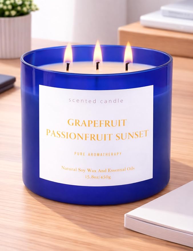 Grapefruit Passionfruit 3-Wick Summer Scented Soy Candle for Home, 15.8oz | Sweet Tropical & Fruity Scented Candles, Aromatherapy Relaxing, Strong Throw, Clean Burn, Large Candle Gift for Women & Men
