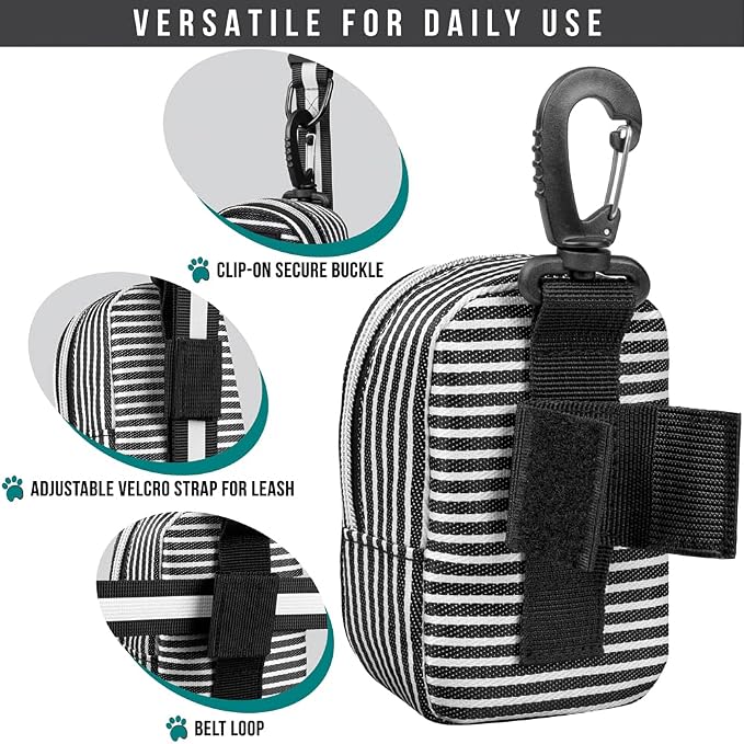 PetAmi Dog Poop Bag Holder for Leash, Pet Waste Bag Dispenser, Stripe Black