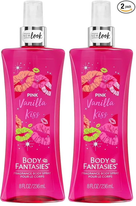 BODY FANTASIES SIGNATURE Fragrance Body Spray, Pink Vanilla Kiss Fantasy, 8 Fluid Ounce (BF44) (Pack of 2)