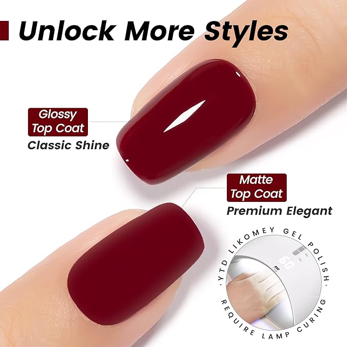 YTD Likomey Dark Cherry Red Gel Nail Polish,15ml Salon Home DIY Manicure and Pedicure Deep Burgundy Fall Winter Soak Off UV Color Varnish,CS413