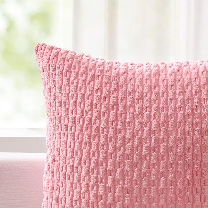 Kevin Textile Soft Corduroy 12"x24" Lumbar Pillow Cover 1 Pack, Pink | Boho Stripe Plush Corduroy Decorative Oblong Cushion Cover Modern Farmhouse Home Decor for Sofa Couch Bed Chair