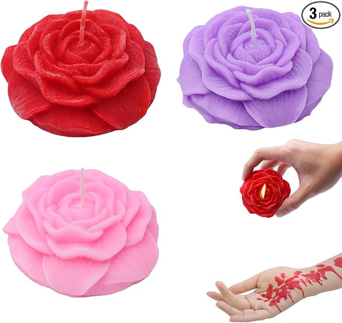 3 PCS Low Temperature Candles Solid Color Peony Flower Scented Candles Adult Low Heat Romantic Wax Play Candles Valentines Day Lovers, Couples
