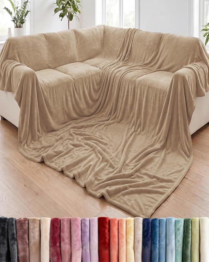 Ultra Soft Fleece Blanket Oversized King Size - Flannel Fleece Luxury Blanket - Lightweight for Couch Bed Chair - Thick, Warm and Breathable - All Season Cozy, Oxford Tan