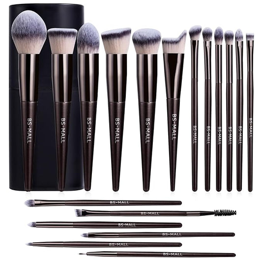 BS-MALL Makeup Brush Set 18 Pcs Premium Synthetic Foundation Powder Concealers Eye shadows Blush Makeup Brushes with black case (Coffee)